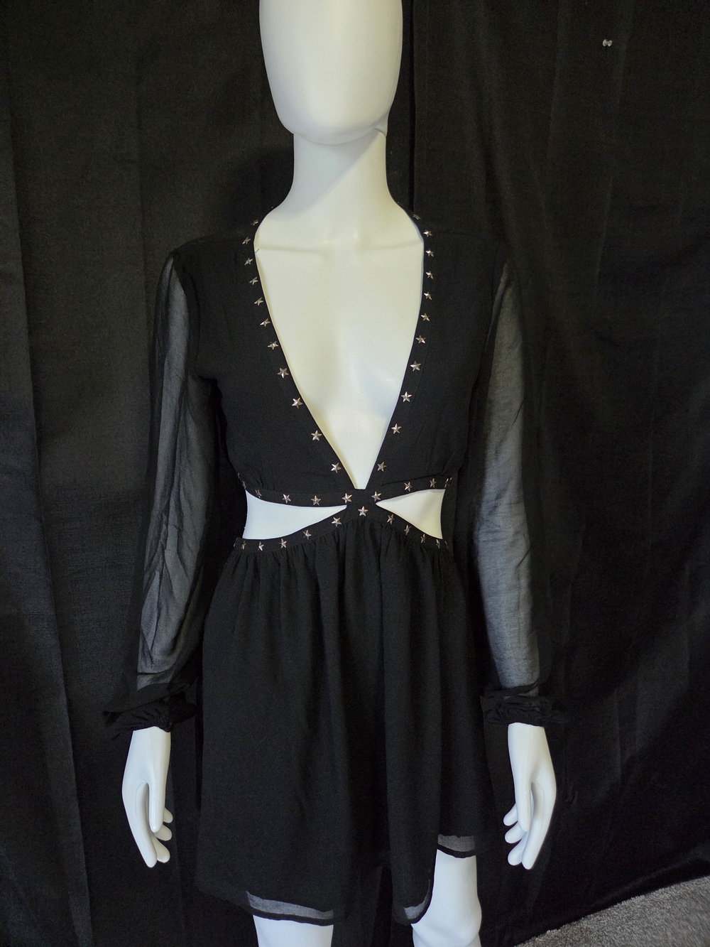 White Fox French Riviera Mini Dress Black Star Studded Cutout Baddie Club Small